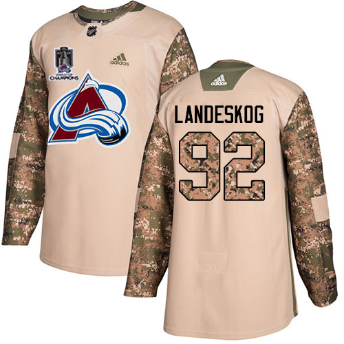 Adidas Colorado Avalanche #92 Gabriel Landeskog Camo Authentic 2022 Stanley Cup Champions Veterans Day Stitched Jersey Men's