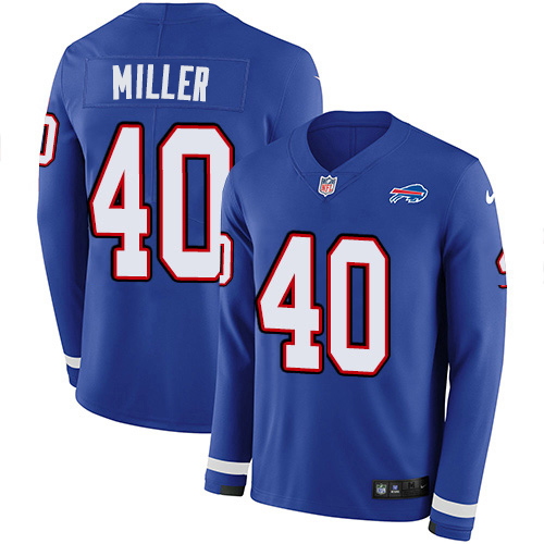 Bills #40 Von Miller Royal Blue Team Color Men's Stitched Limited Therma Long Sleeve Jersey