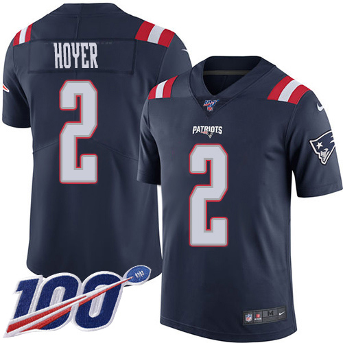 New England Patriots #2 Brian Hoyer Navy Blue Youth Stitched Limited Rush 100th Season Jersey Youth