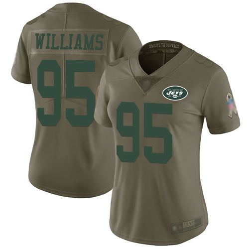 New York Jets #95 Quinnen Williams Olive Women's Stitched Limited 2017 Salute to Service Jersey Womens