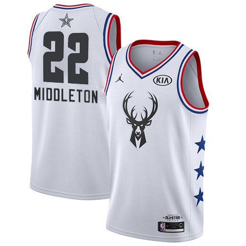 Milwaukee Bucks #22 Khris Middleton White Jordan Swingman 2019 All-Star Game Jersey Mens