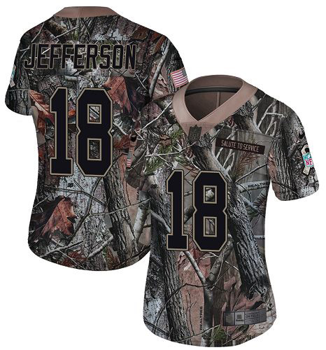 Vikings #18 Justin Jefferson Camo Women's Stitched Limited Rush Realtree Jersey
