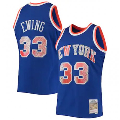 New York Knicks #33 Patrick Ewing Mitchell & Ness 1996-97 Hardwood Classics 75th Anniversary Diamond Swingman Jersey - Blue Mens