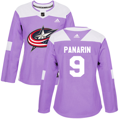 Adidas Columbus Blue Jackets #9 Artemi Panarin Purple Authentic Fights Cancer Women's Stitched Jersey Womens