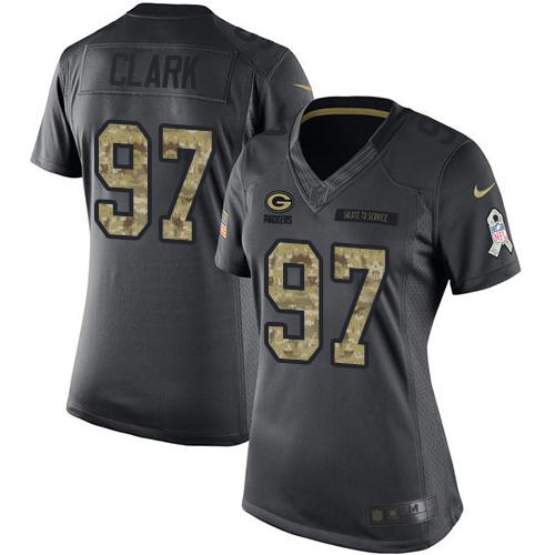 Green Bay Packers #97 Kenny Clark Black Women's Stitched Limited 2016 Salute to Service Jersey Womens