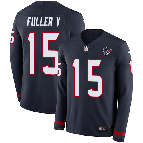 Houston Texans #15 Will Fuller V Navy Blue Team Color Men's Stitched Limited Therma Long Sleeve Jersey Men's
