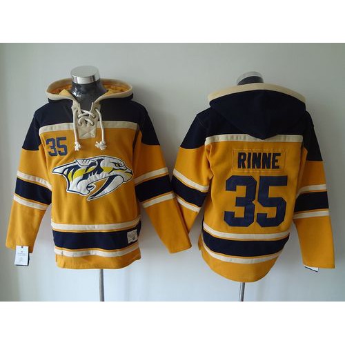 Nashville Predators #35 Pekka Rinne Yellow Sawyer Hooded Sweatshirt Stitched Jersey Men's