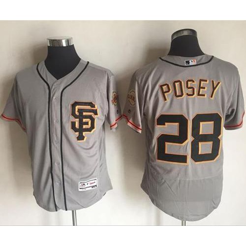 San Francisco Giants #28 Buster Posey Grey Flexbase Authentic Collection Road 2 Stitched Jersey Men's