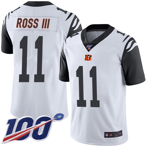 Cincinnati Bengals #11 John Ross III White Men's Stitched Limited Rush 100th Season Jersey Men's