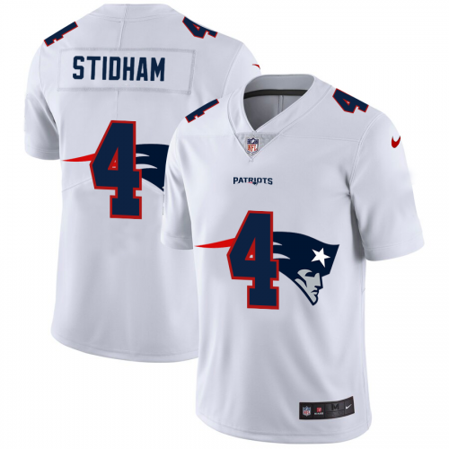 New England New England Patriots #4 Jarrett Stidham White Men's Team Logo Dual Overlap Limited Jersey Men's
