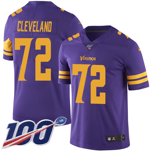 Minnesota Vikings #72 Ezra Cleveland Purple Men's Stitched Limited Rush 100th Season Jersey Men's