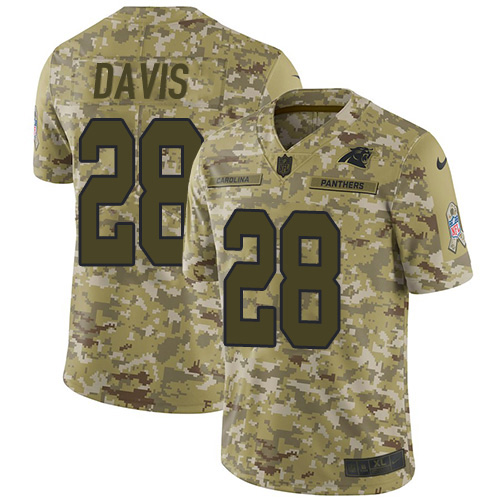 Carolina Panthers #28 Mike Davis Camo Youth Stitched Limited 2018 Salute To Service Jersey Youth