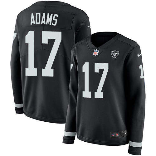 Raiders #17 Davante Adams Black Team Color Women's Stitched Limited Therma Long Sleeve Jersey