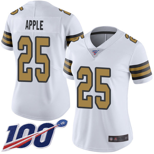 New Orleans Saints #25 Eli Apple White Women's Stitched Limited Rush 100th Season Jersey Womens