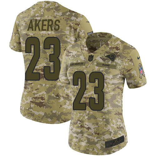 Los Angeles Rams #23 Cam Akers Camo Women's Stitched Limited 2018 Salute To Service Jersey Womens