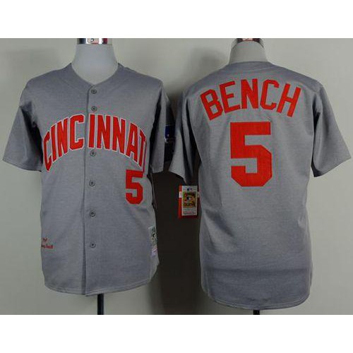 Mitchell And Ness 1969 Cincinnati Reds #5 Johnny Bench Grey Throwback Stitched Jersey Men's