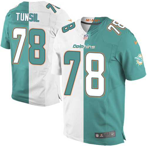 Miami Dolphins #78 Laremy Tunsil Aqua Green/White Men's Stitched Elite Split Jersey Men's