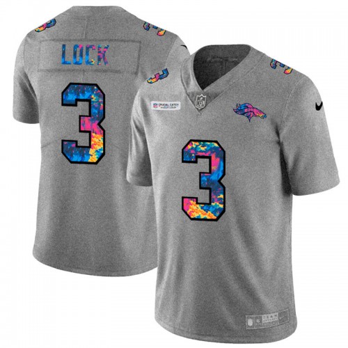 Denver Denver Broncos #3 Drew Lock Men's Multi-Color 2020 Crucial Catch Jersey Greyheather Men's