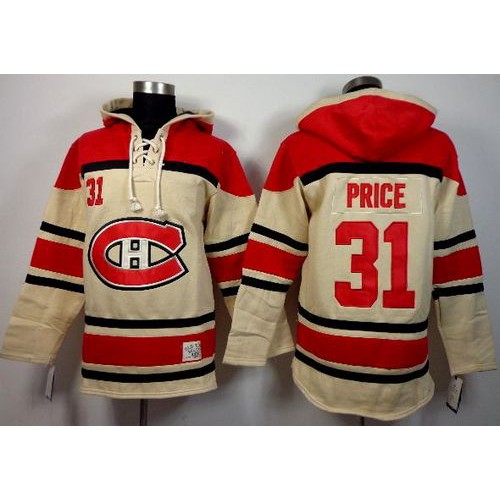Montreal Canadiens #31 Carey Price Cream Sawyer Hooded Sweatshirt Stitched Jersey Men's