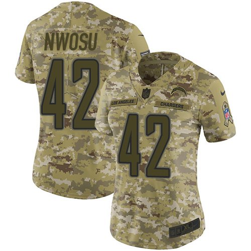 Los Angeles Chargers #42 Uchenna Nwosu Camo Women's Stitched Limited 2018 Salute to Service Jersey Womens