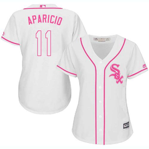 Chicago White Sox #11 Luis Aparicio White/Pink Fashion Women's Stitched Jersey Womens
