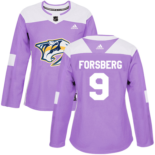 Adidas Nashville Predators #9 Filip Forsberg Purple Authentic Fights Cancer Women's Stitched Jersey Womens