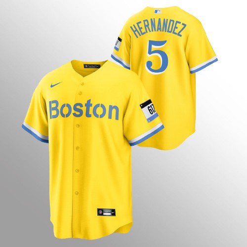 Boston Boston Red Sox #5 Enrique Hernandez Men's 2021 City Connect Gold Fans Version Jersey Men's
