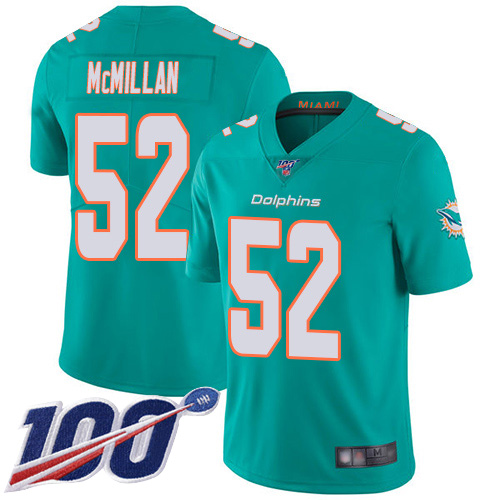 Miami Dolphins #52 Raekwon McMillan Aqua Green Team Color Men's Stitched 100th Season Vapor Limited Jersey Men's