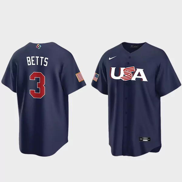 Mookie Betts 3 USA Baseball 2023 World Baseball Classic Jersey – Navy
