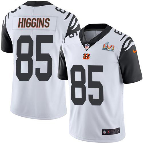 Bengals #85 Tee Higgins White Super Bowl LVI Patch Youth Stitched Limited Rush Jersey