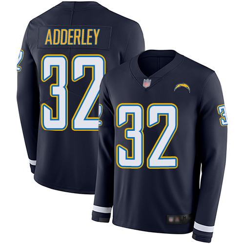 Los Angeles Chargers #32 Nasir Adderley Navy Blue Team Color Men's Stitched Limited Therma Long Sleeve Jersey Men's