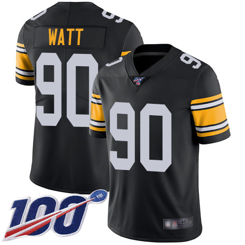 Steelers #90 T. J. Watt Black Alternate Youth Stitched 100th Season Vapor Limited Jersey