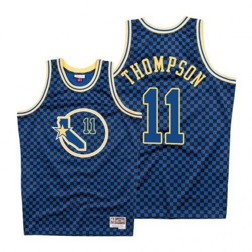 Mitchell & Ness Golden State Warriors #11 Klay Thompson Mens Royal Checkerboard HWC Throwback Jersey Mens