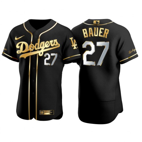 Los Angeles Los Angeles Dodgers #27 Trevor Bauer Men's Authentic 2021 Gold Program Jersey Black Men's