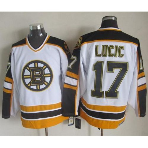 Boston Bruins #17 Milan Lucic White/Black CCM Throwback Stitched Jersey Men's