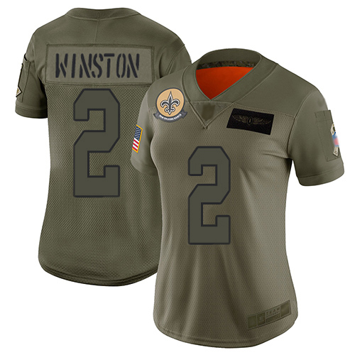 New Orleans Saints #2 Jameis Winston Camo Women's Stitched Limited 2019 Salute To Service Jersey Womens