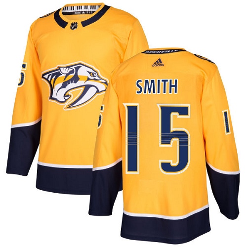 Adidas Nashville Predators #15 Craig Smith Yellow Home Authentic Stitched Jersey Men's