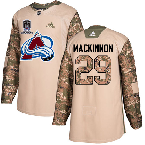 Adidas Colorado Avalanche #29 Nathan MacKinnon Camo Authentic 2022 Stanley Cup Champions Veterans Day Stitched Jersey Men's