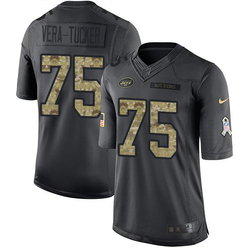 New York Jets #75 Alijah Vera-Tucker Black Youth Stitched Limited 2016 Salute to Service Jersey Youth