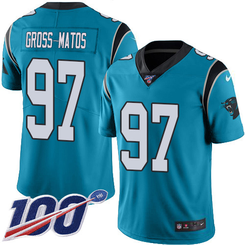 Carolina Panthers #97 Yetur Gross-Matos Blue Alternate Youth Stitched 100th Season Vapor Untouchable Limited Jersey Youth
