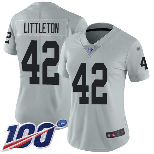 Las Vegas Raiders #42 Cory Littleton Silver Women's Stitched Limited Inverted Legend 100th Season Jersey Womens