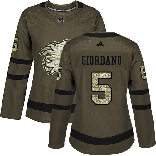 Adidas Calgary Flames #5 Mark Giordano Green Salute to Service Women's Stitched Jersey Womens