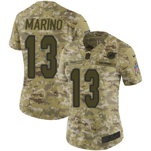 Dolphins #13 Dan Marino Camo Women's Stitched Limited 2018 Salute To Service Jersey