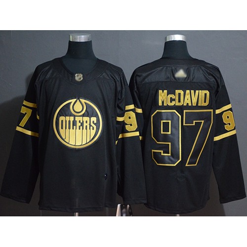Adidas Edmonton Oilers #97 Connor McDavid Black/Gold Authentic Stitched Jersey Men's