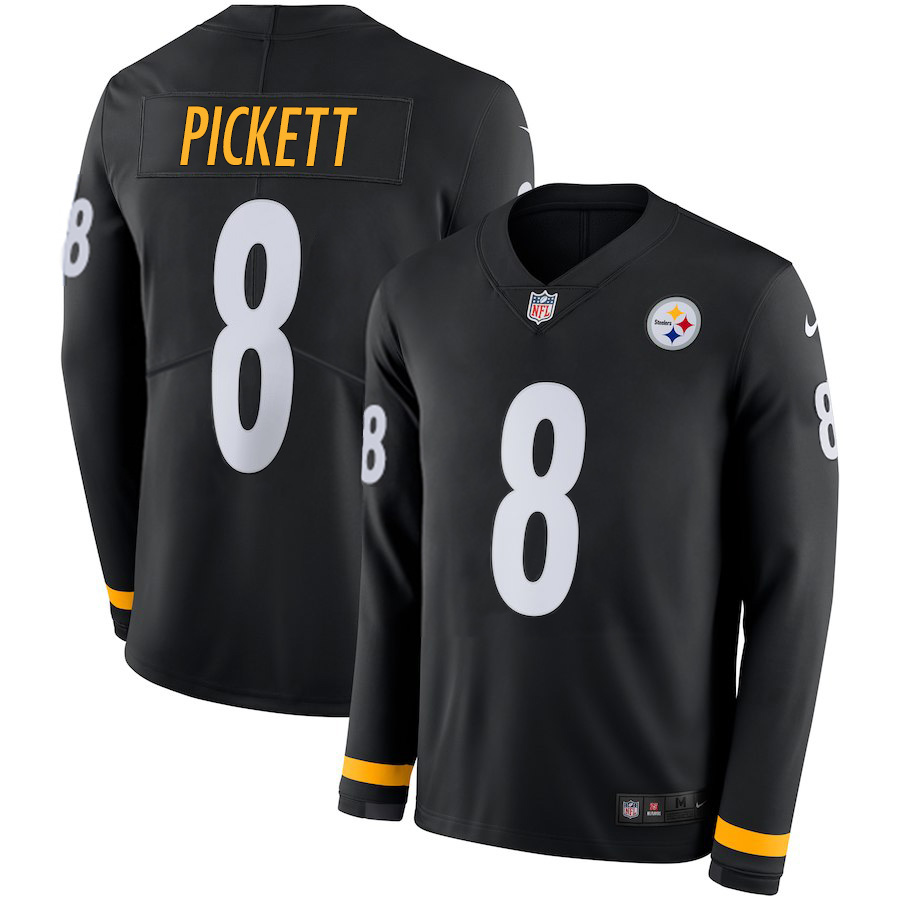 Steelers #8 Kenny Pickett Black Team Color Youth Stitched Limited Therma Long Sleeve Jersey