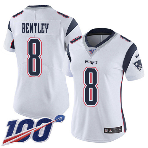 Patriots #8 Ja'Whaun Bentley White Women's Stitched 100th Season Vapor Limited Jersey