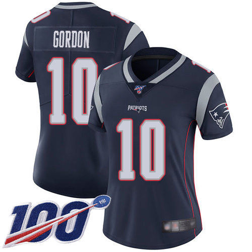 New England Patriots #10 Josh Gordon Navy Blue Team Color Women's Stitched 100th Season Vapor Limited Jersey Womens
