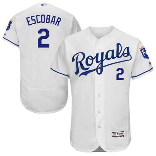 Kansas City Royals #2 Alcides Escobar White Flexbase Authentic Collection Stitched Jersey Men's