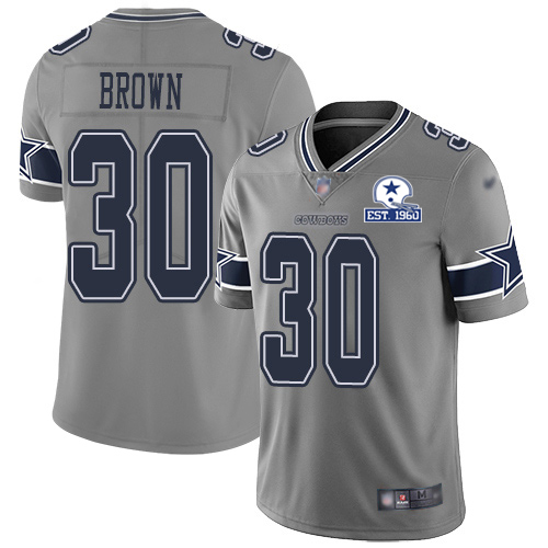 Dallas Cowboys #30 Anthony Brown Gray Men's Stitched With Established In 1960 Patch Limited Inverted Legend Jersey Men's