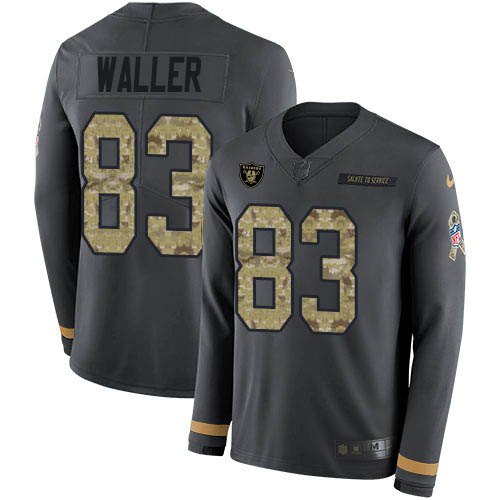 Raiders #83 Darren Waller Anthracite Salute To Service Youth Stitched Limited Therma Long Sleeve Jersey